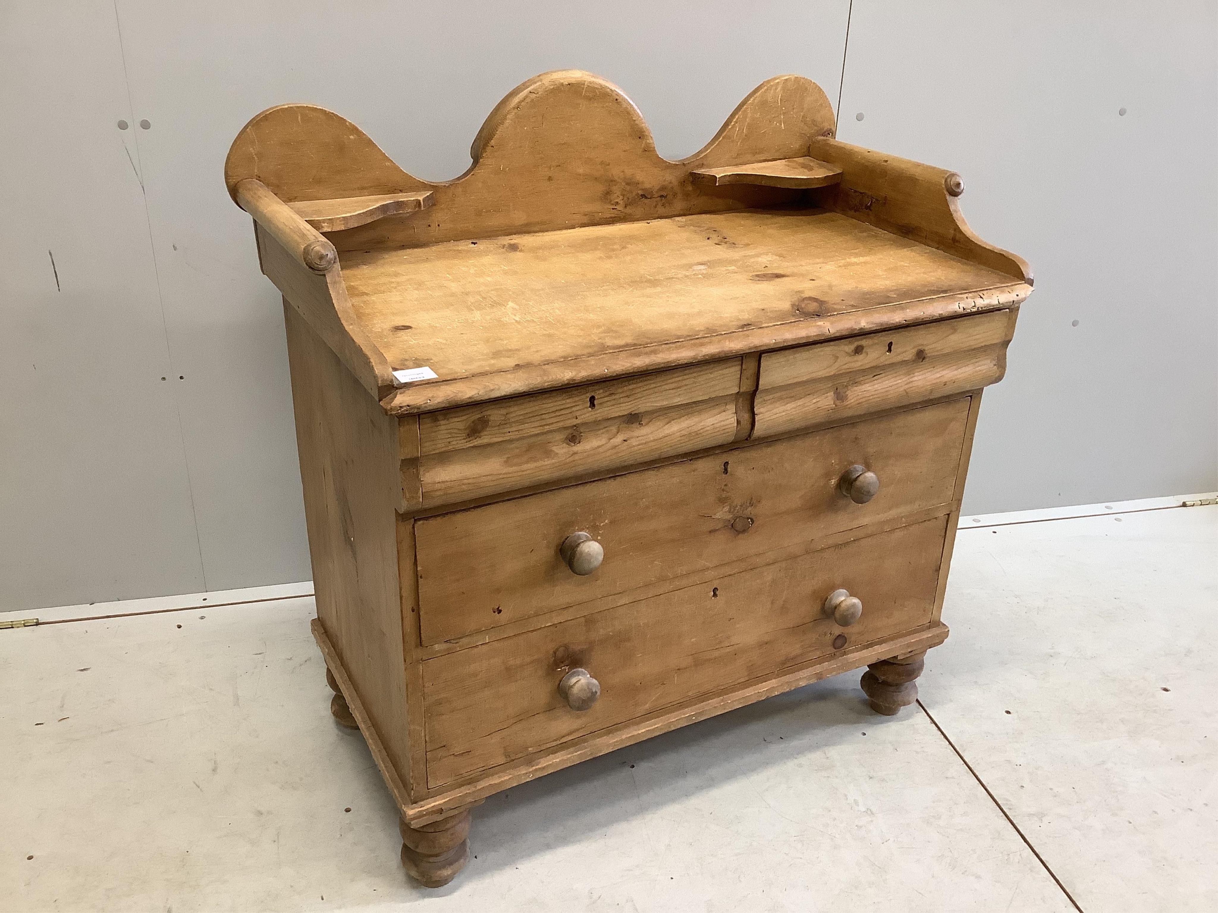 A Victorian pine wash stand, width 98cm, depth 54cm, height 98cm. Condition - fair
